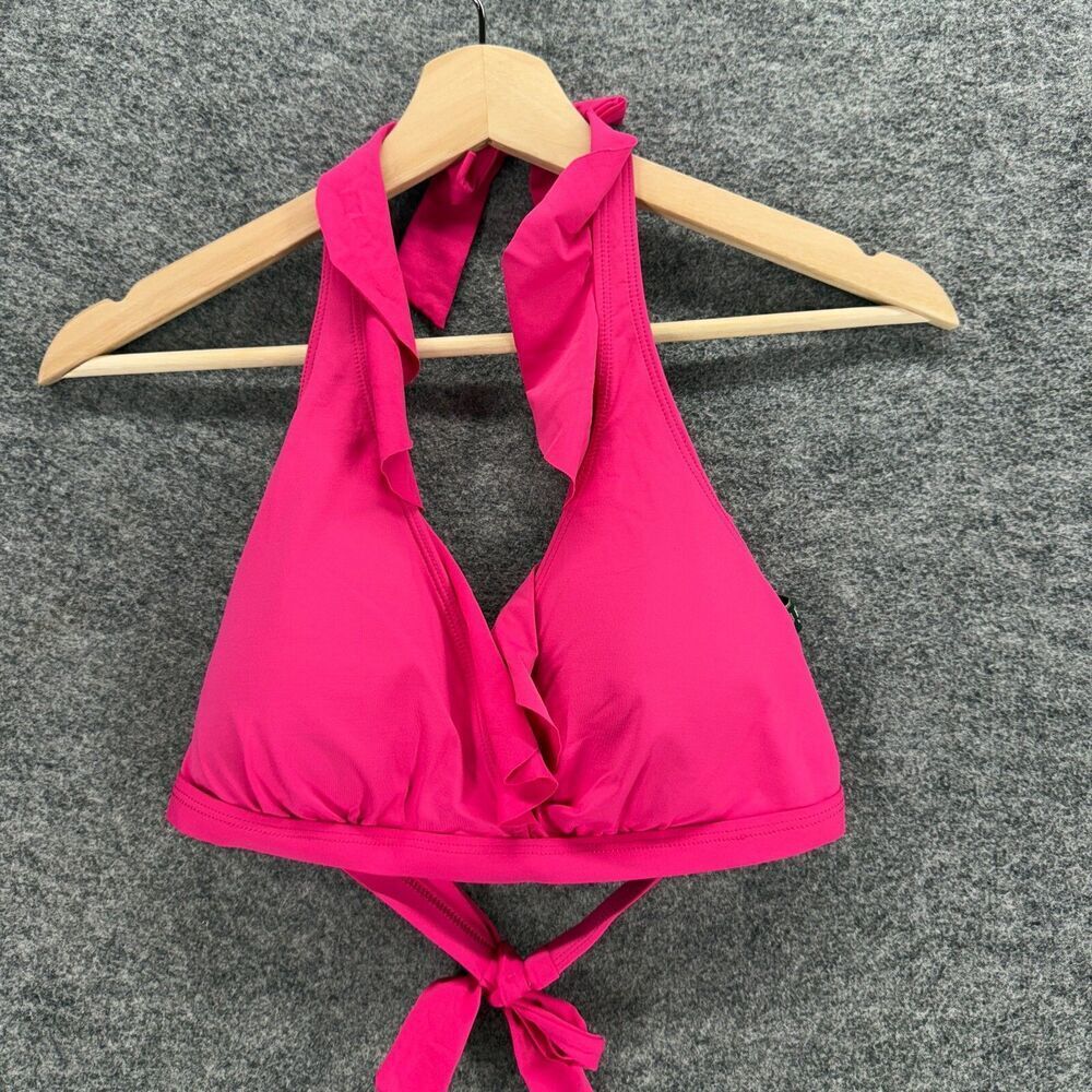 Ralph Lauren Bikini Top Women 16 Pink Push Up Halter Neck Sleeveless Lined Nylon